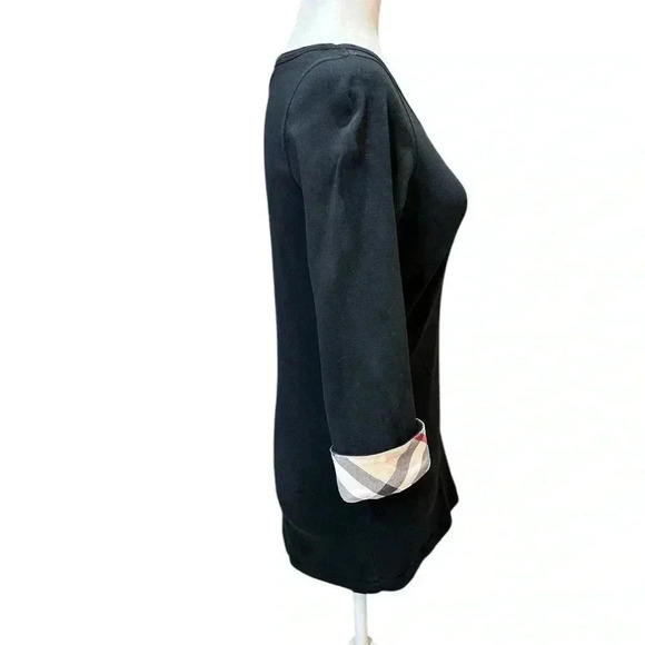 Burberry Brit Black Cotton Nova Check Trim Top size medium 3/4 Sleeve - Picture 4 of 10